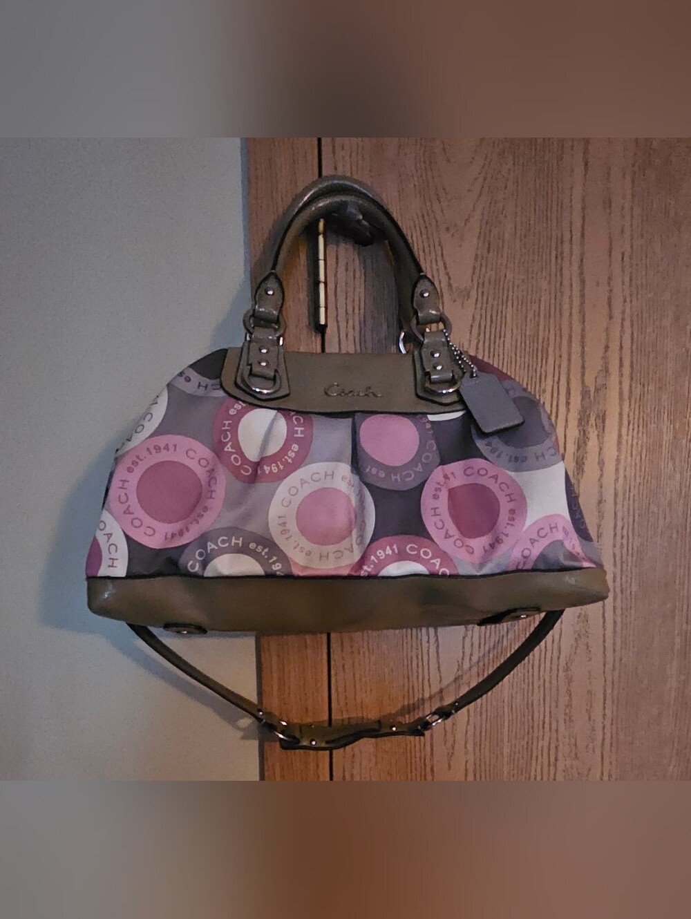 Coach Pink and Gray Signature Satchel Bag - Picture 10 of 12